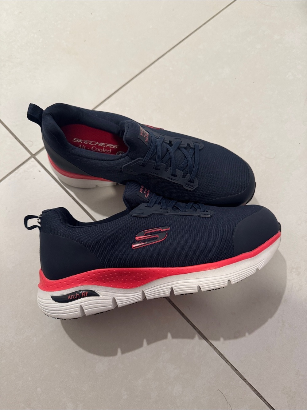 Skechers Men’s Navy Sneakers with Red Accents